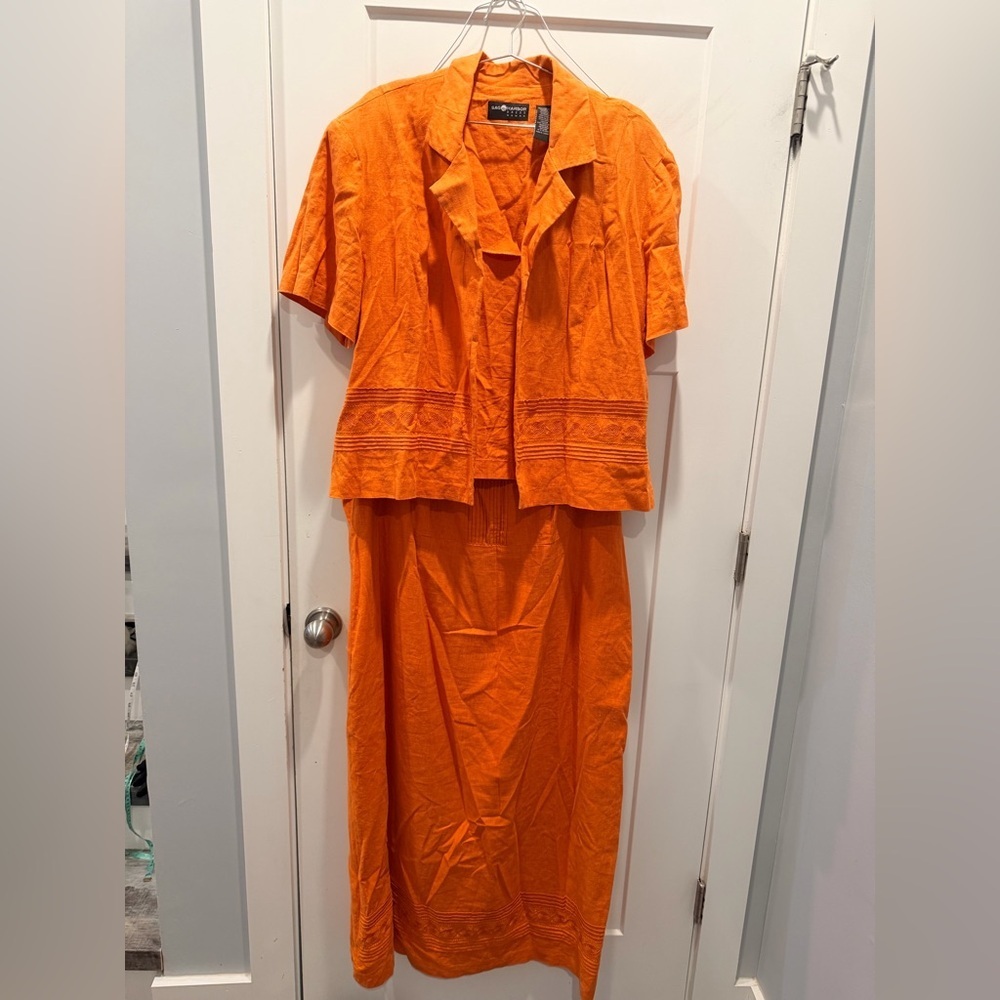 Sag Harbor Oress Woman Orange Linen Dress Jacket Set Size 20W